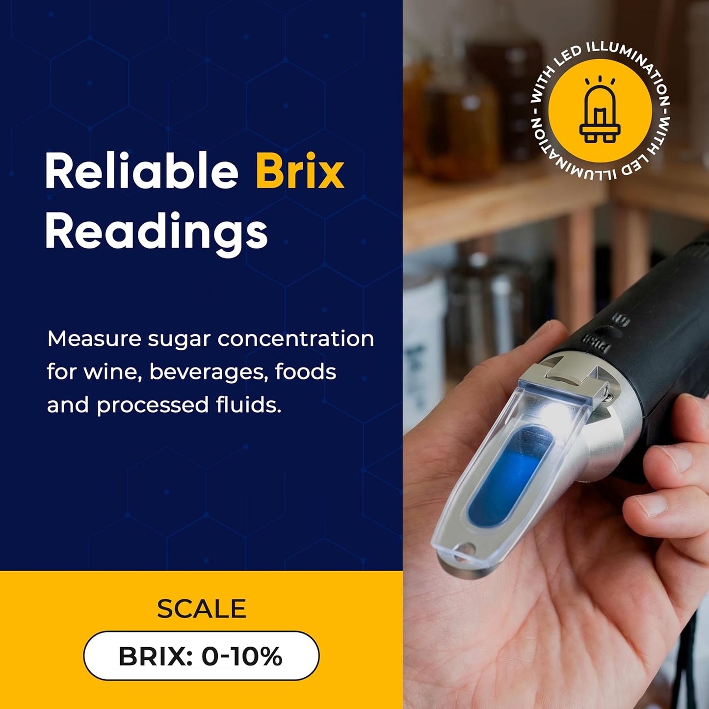Refractómetro Brix 0-10% con LED para frutas y verduras