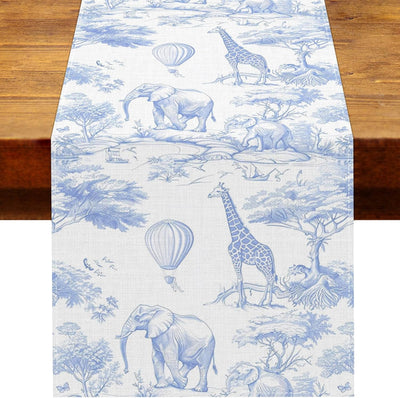 Camino mesa vintage selva Toile de Jouy azul 13x90pulg