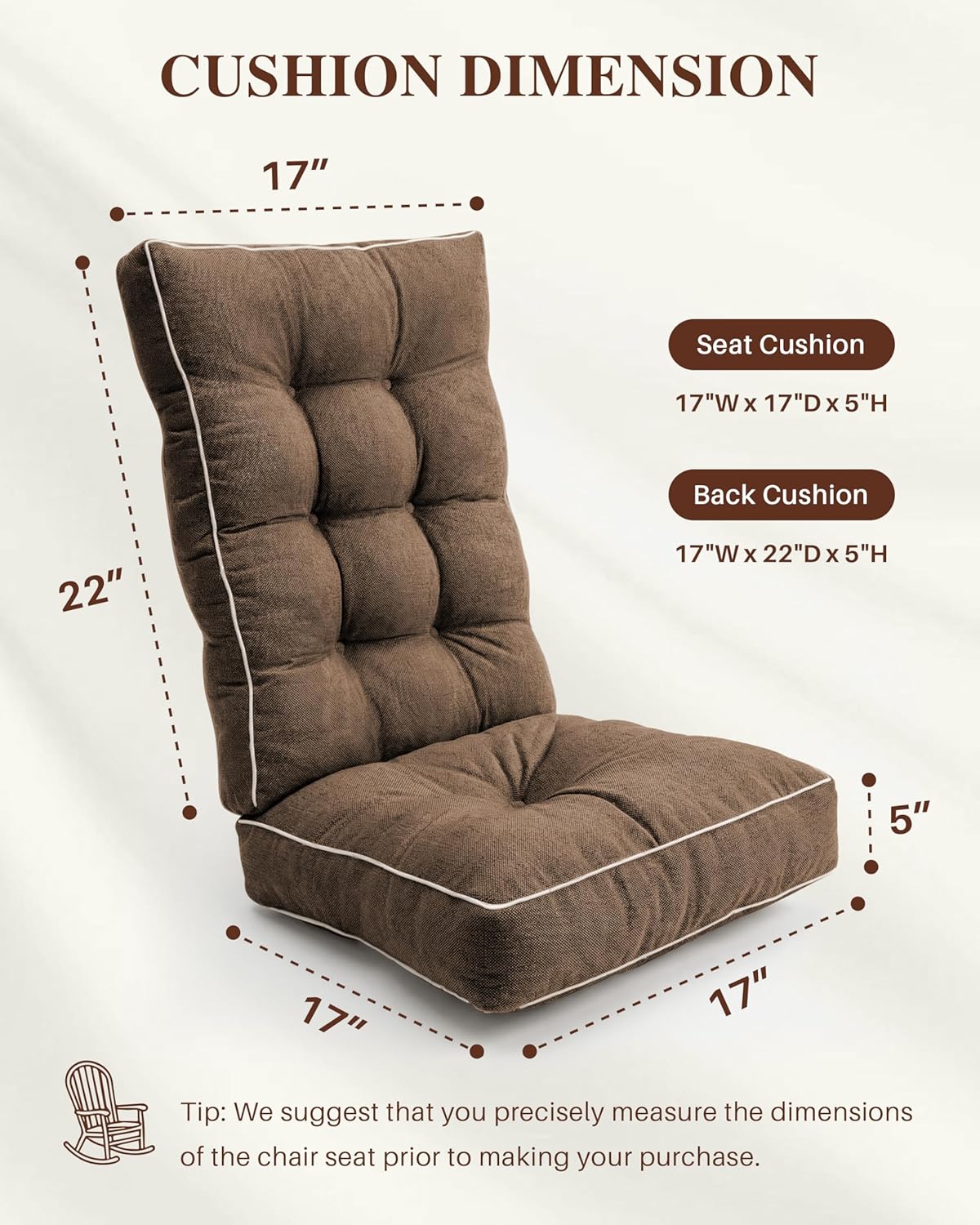 Cojines silla balancín con foam espuma 22x17x5 cm marrón oscuro