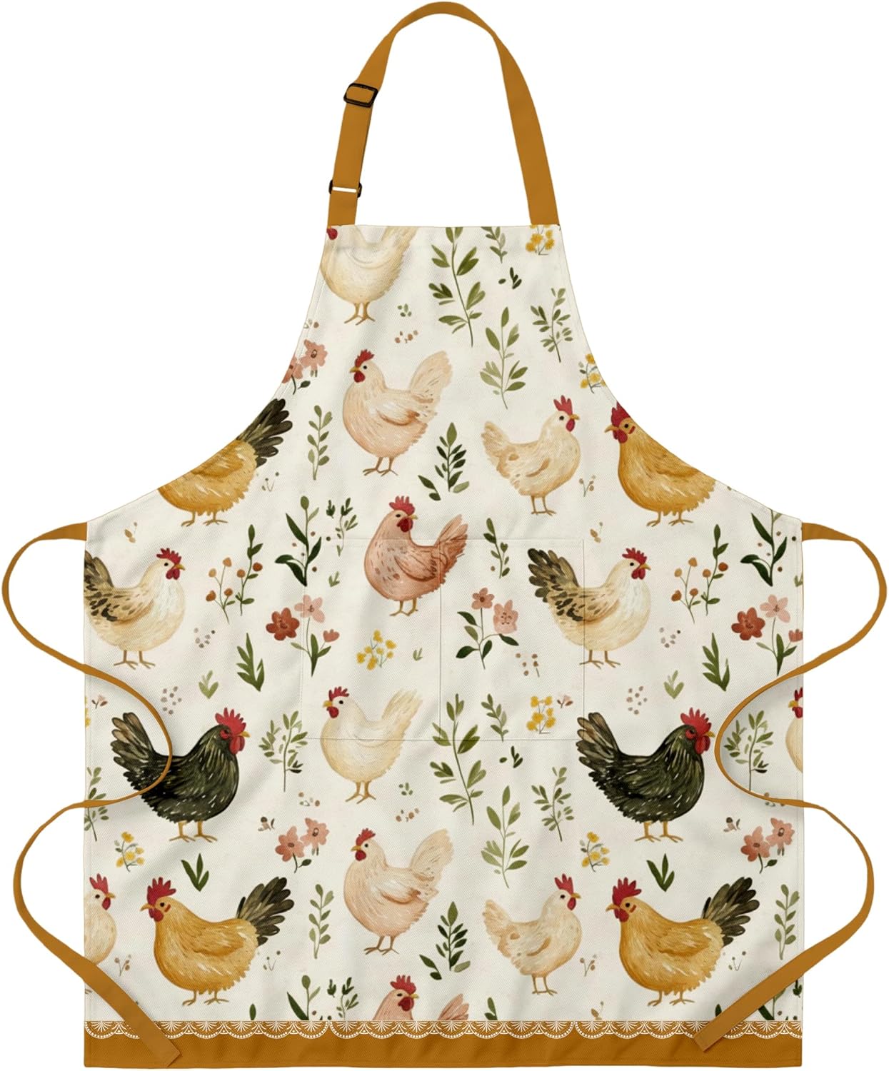Delantal de pollo rústico con 2 bolsillos para cocina y jardinería