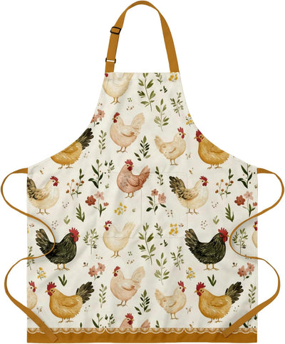 Delantal de pollo rústico con 2 bolsillos para cocina y jardinería