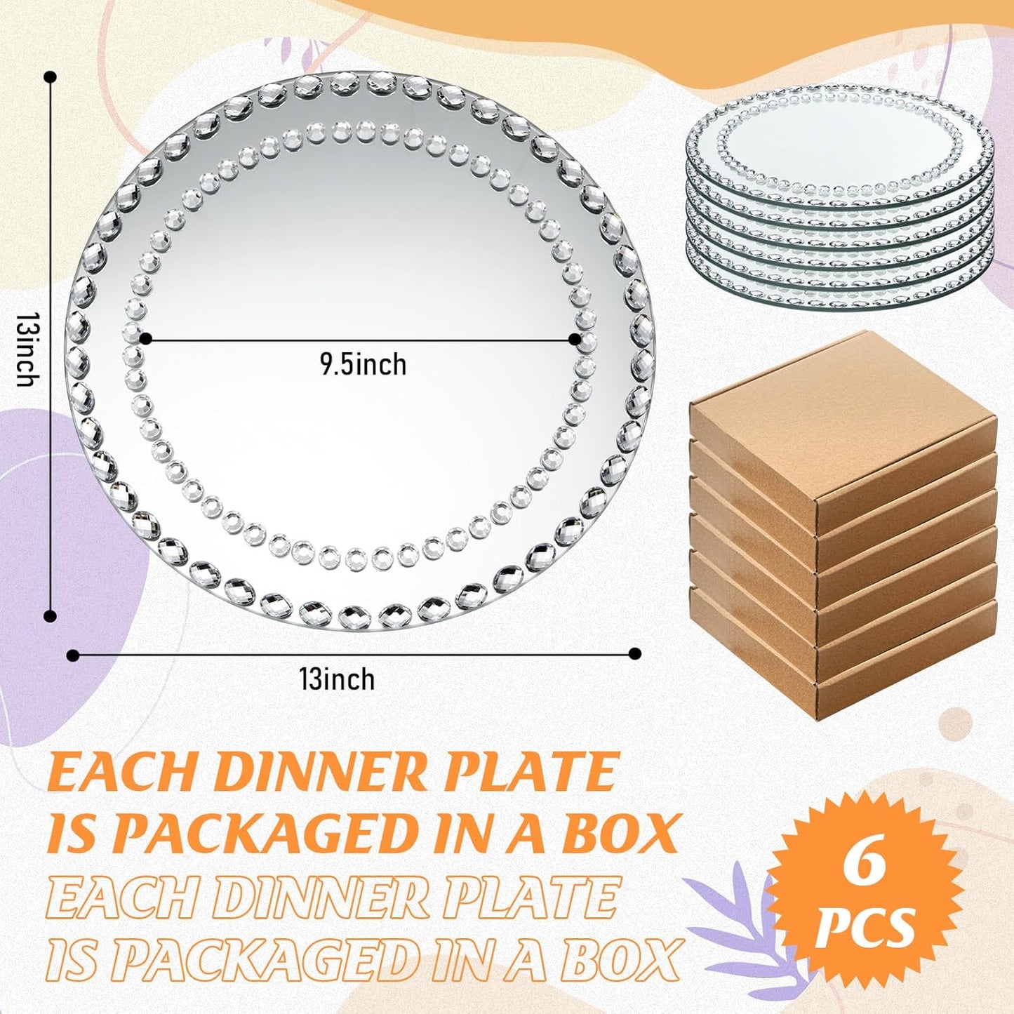 Platos carga vidrio espejo 13 pulg plateados para bodas y eventos