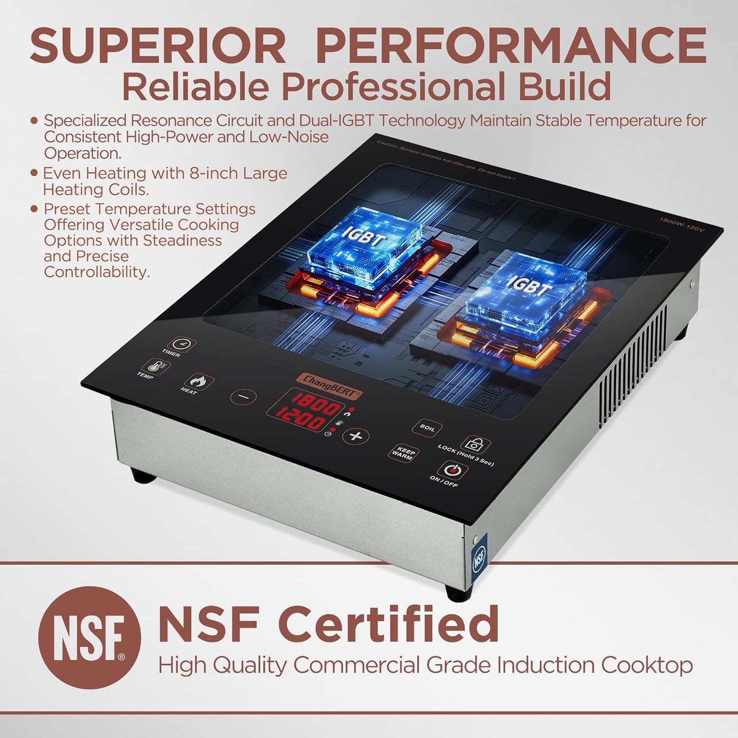 Placa inducción integrada NSF 8pulg control temperatura