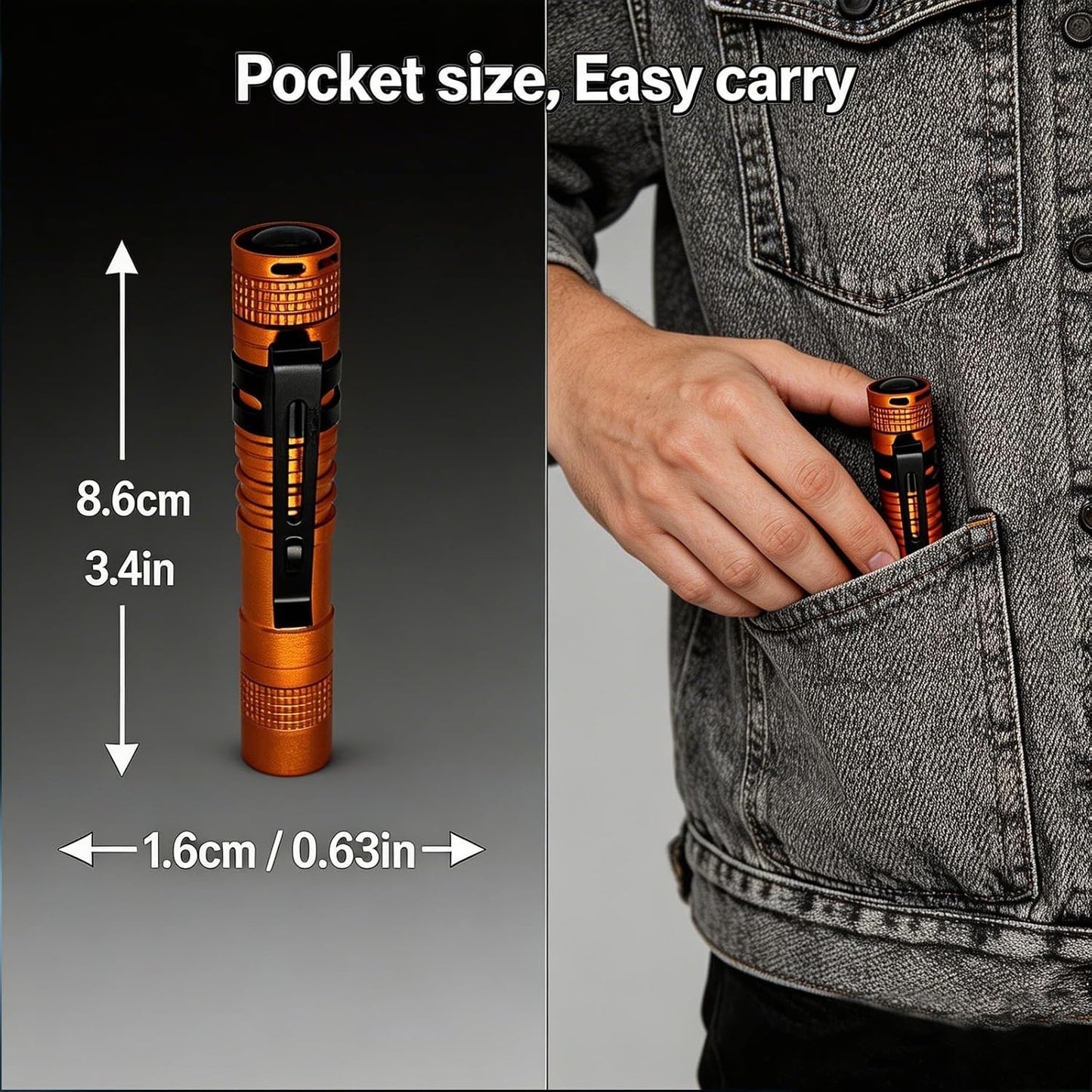 6 Linternas LED 3.55pulg Clip Naranja Impermeable IPX4