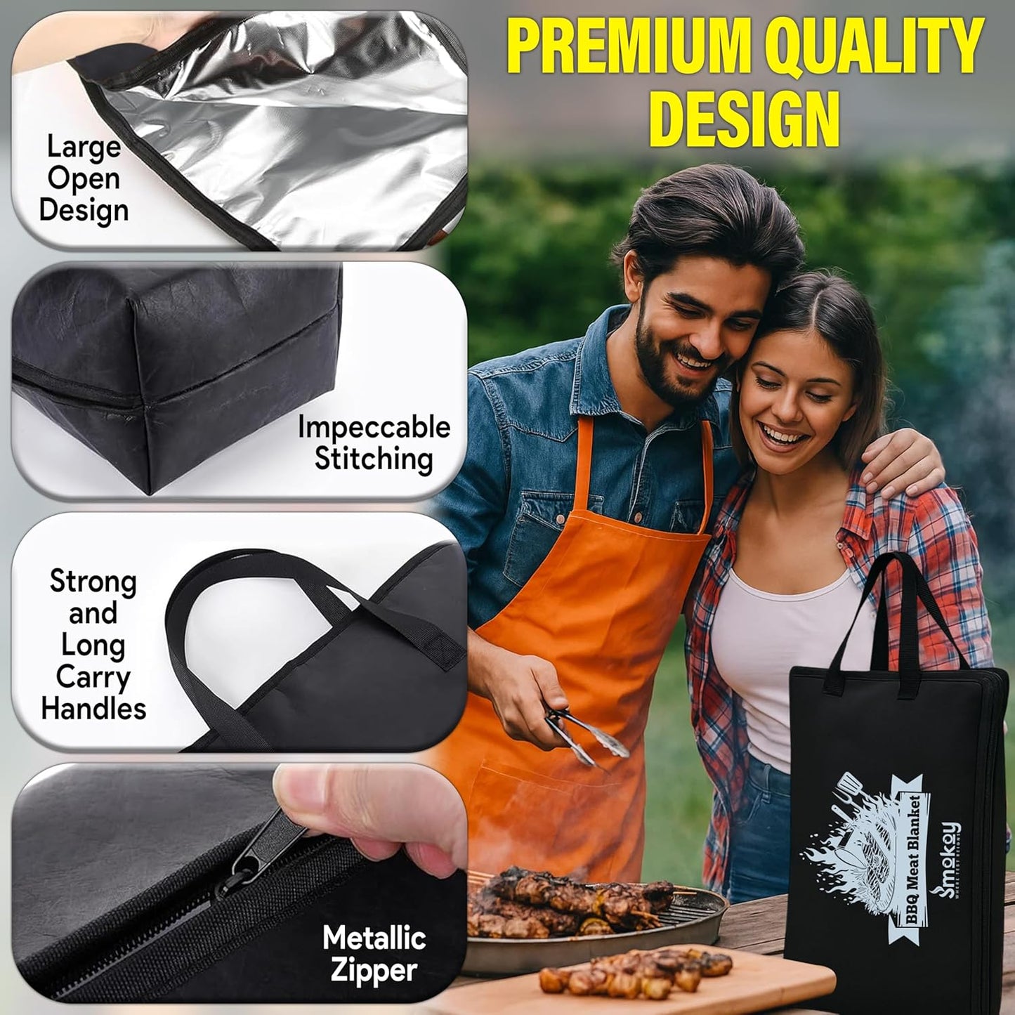 Manta barbacoa 5 capas reutilizable con boca ancha para carne