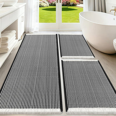 Set 3 Pzas Alfombra Baño Absorbente No Resbaladiza Talla Boho