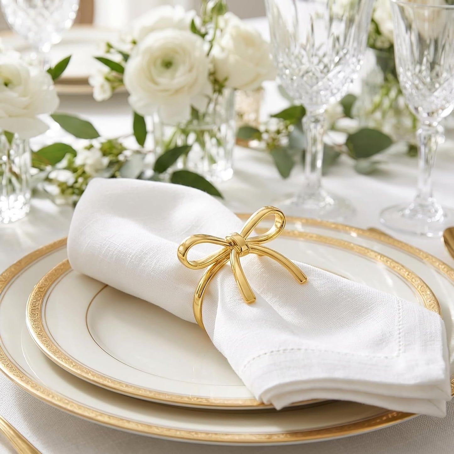 Set 12 Servilleteros Metal Dorado Lazo Resistentes Oxido
