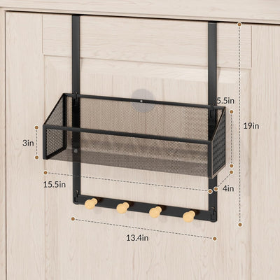 Organizador puerta con 4 ganchos y 1 cesta para baño dormitorio