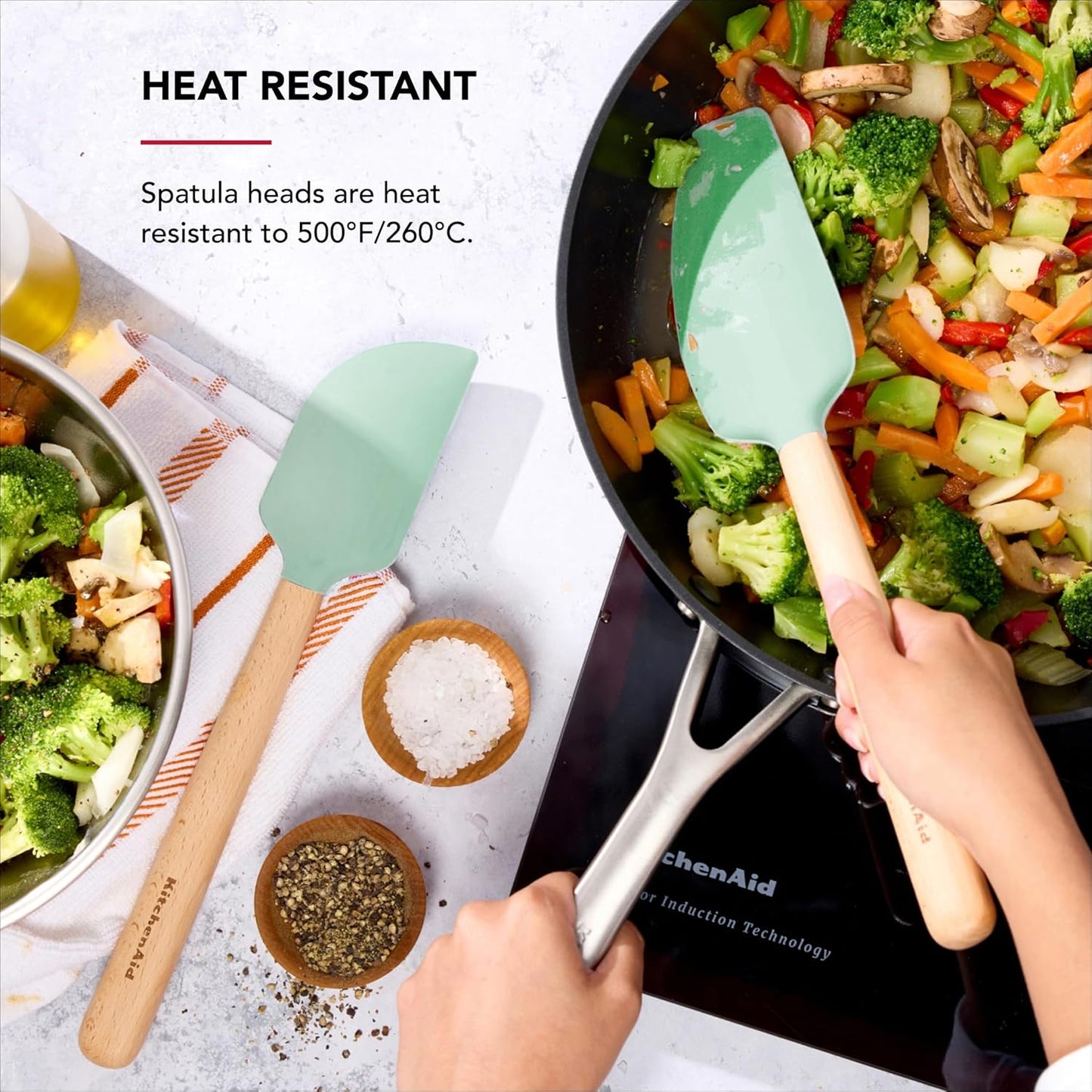 Juego de espátulas de madera de haya KitchenAid, 2 piezas menta