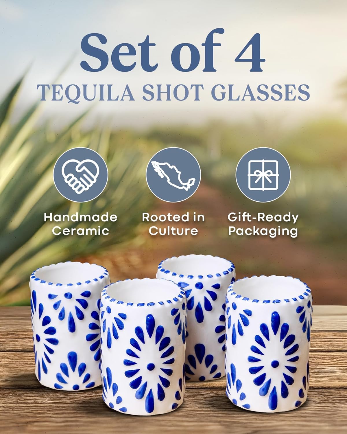 Set 8 Vasos Chupito Cerámica Talavera Azul Rosa Rubor