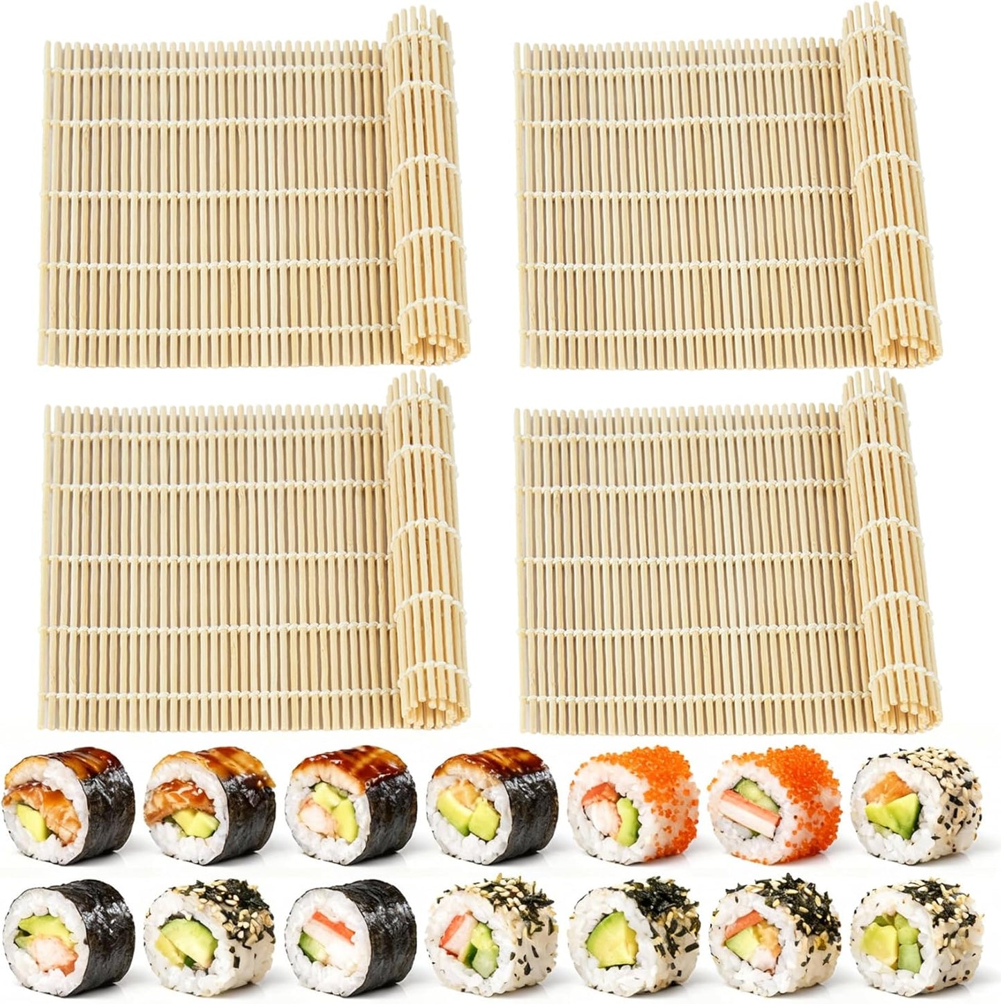 Rollo de bambú para sushi 4 unidades 9.5 x 9.5 pulgadas
