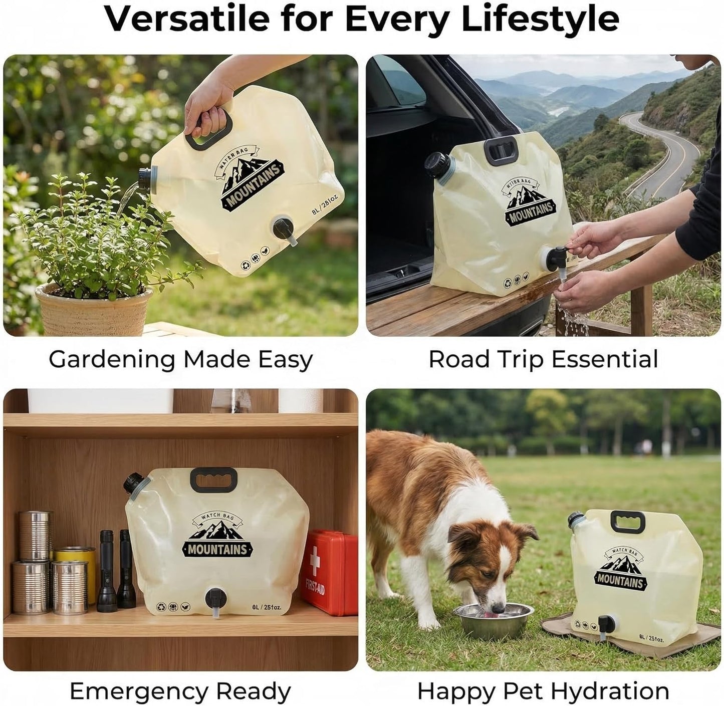 Jarra de agua plegable sin BPA de 2 galones con boquilla para campamento