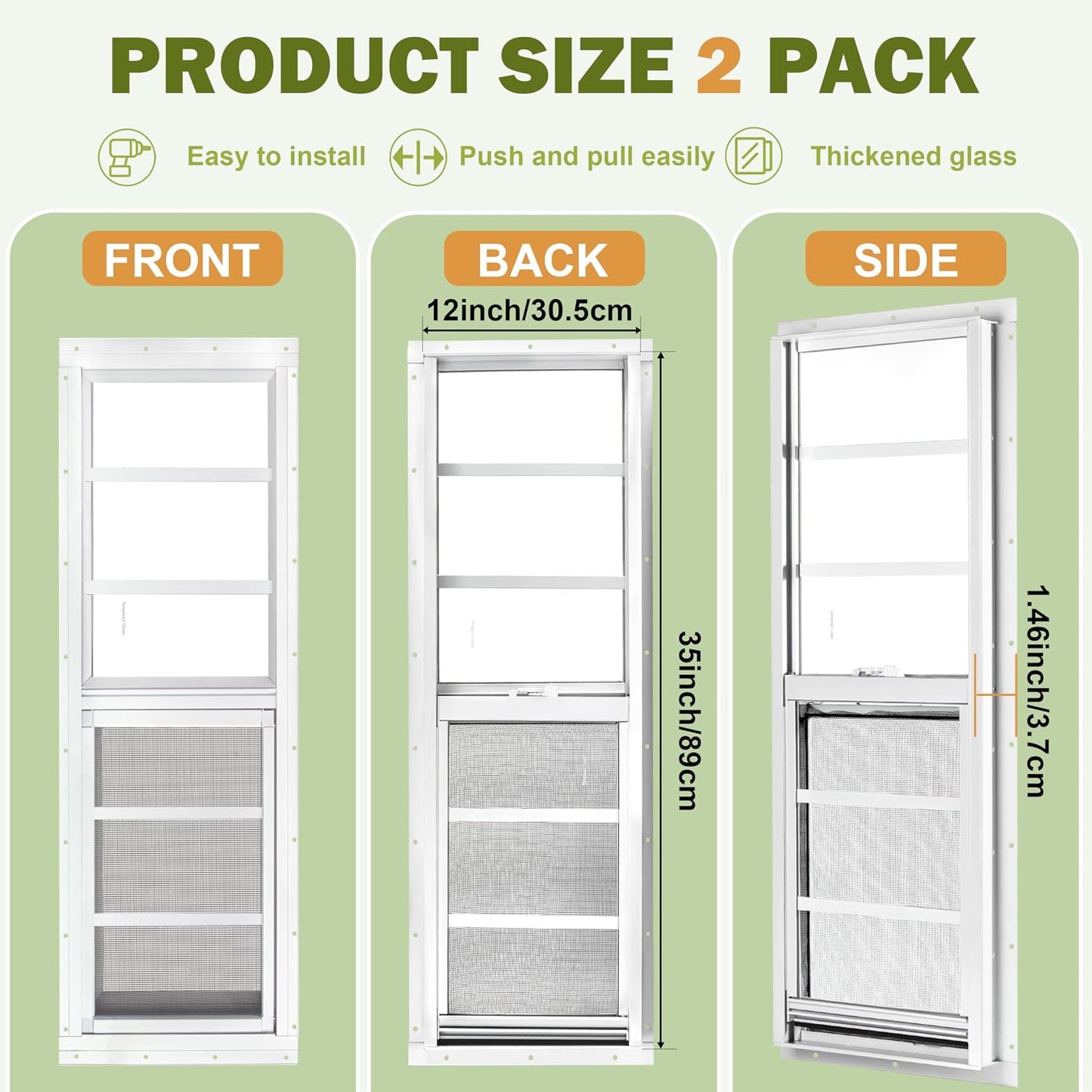 2 Ventanas Corredizas Blancas 12x35pulg Vidrio Templado Cobertizo