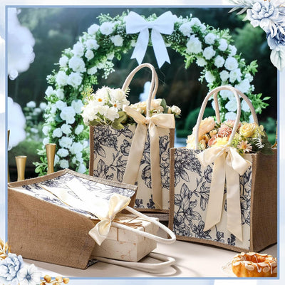 Bolsas arpillera yute asa 9.8x9.8x7.1pulg reutilizables azul floral