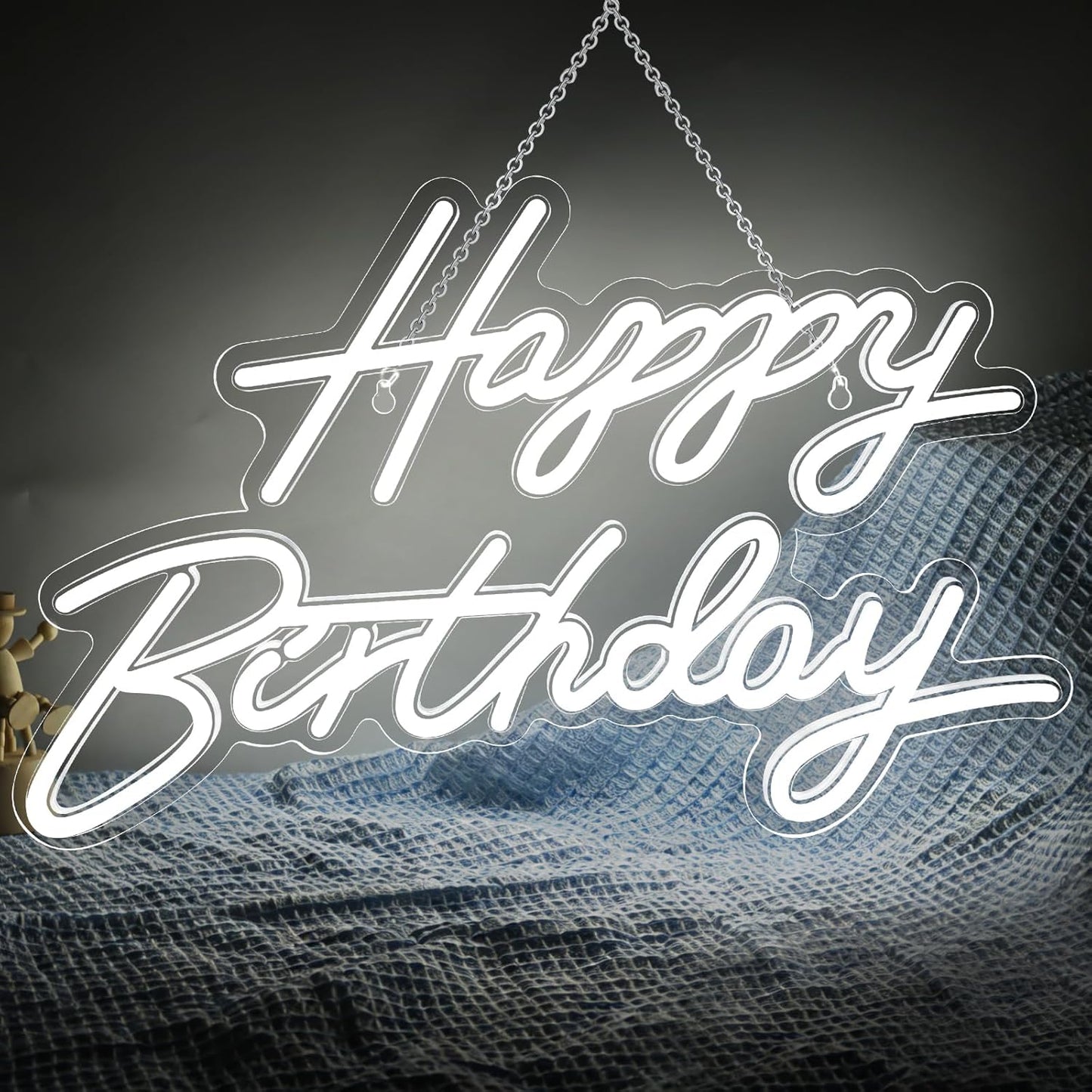 Letrero Neón Feliz Cumpleaños Luz LED Regulable Blanco