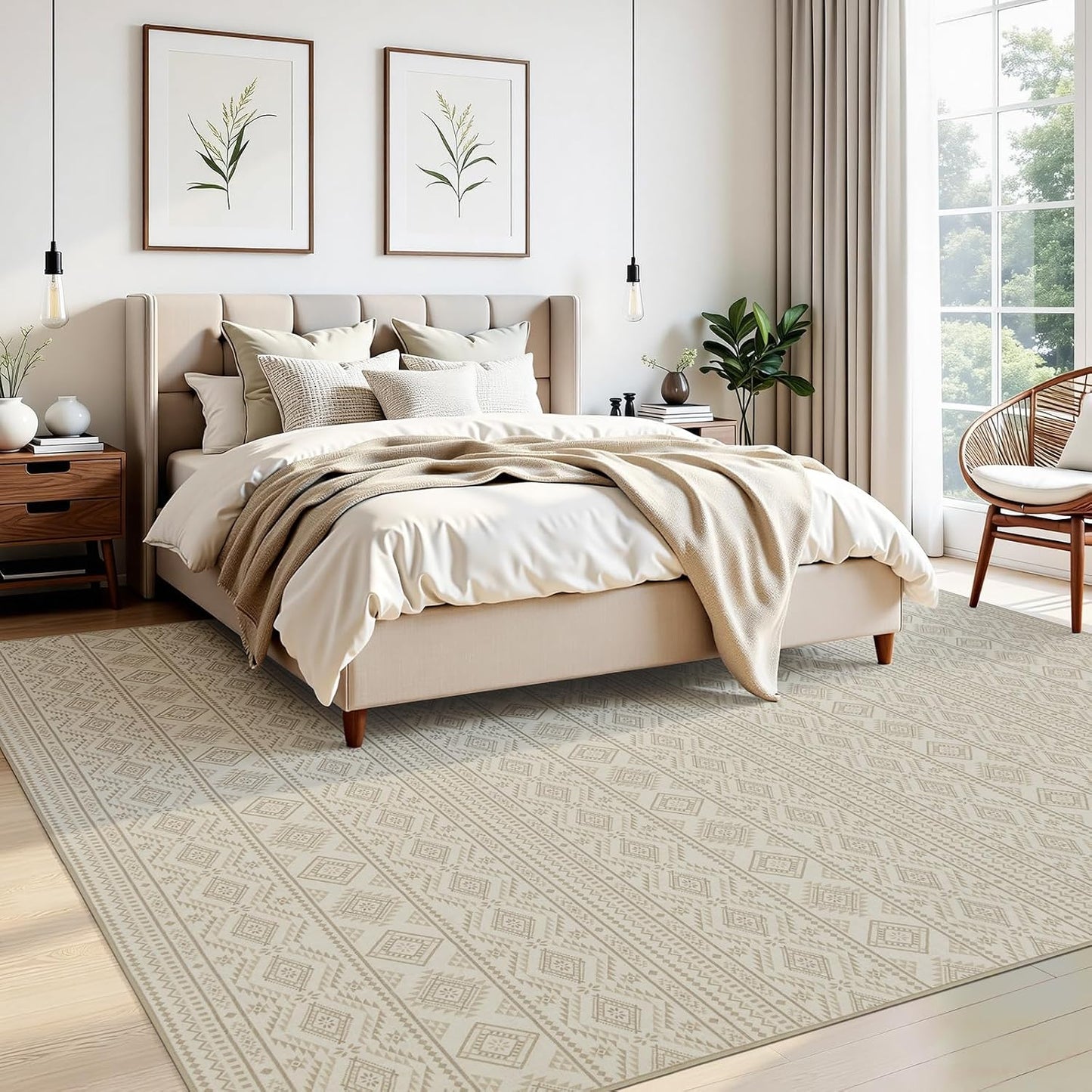 Alfombras área 5x7ft sala antideslizantes bohemias lavables