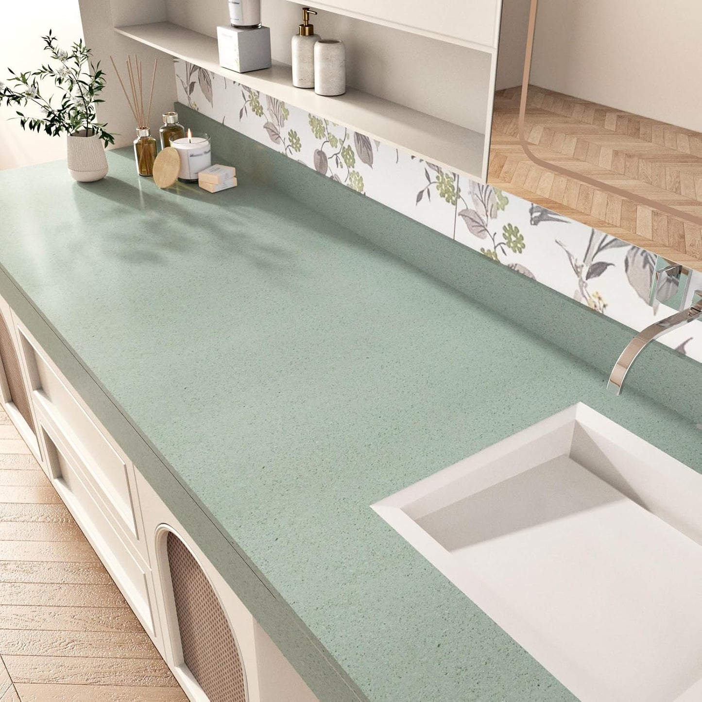 Papel adhesivo granito grueso y mármol verde mate para encimeras