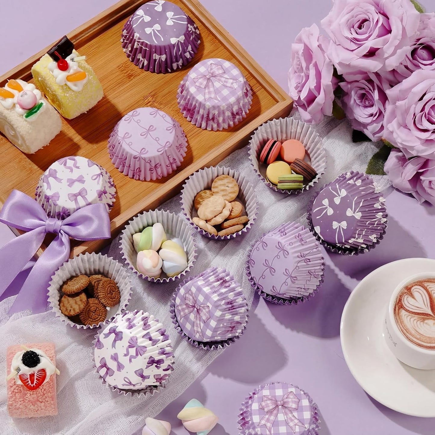 200 Forros Cupcakes Morados Tazas Hornear Boda Elegantes Princesa