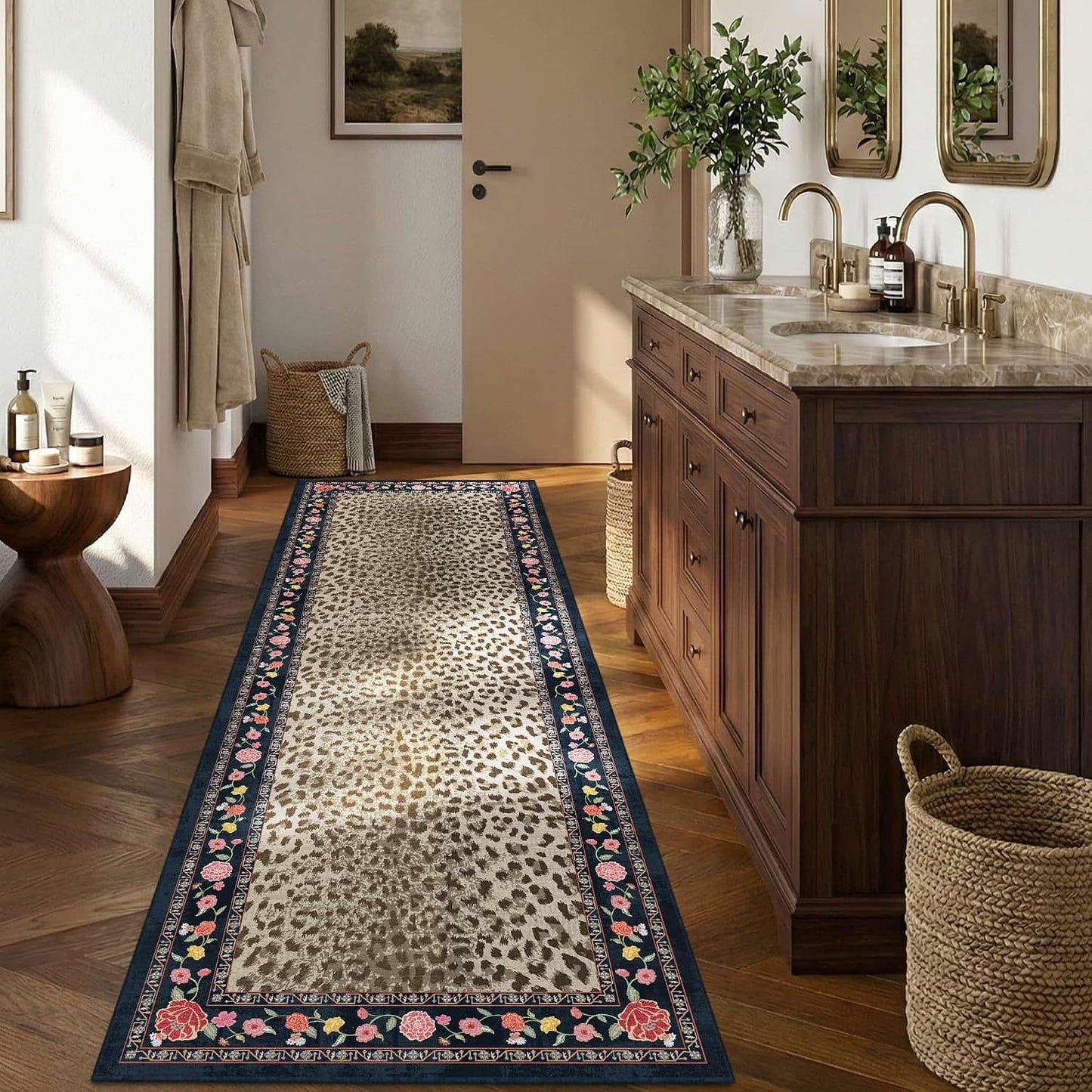 Alfombra lavable leopardo 2x6ft antideslizante pasillo