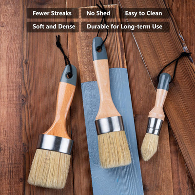 Set 3 pinceles tiza cera redondo cerdas naturales