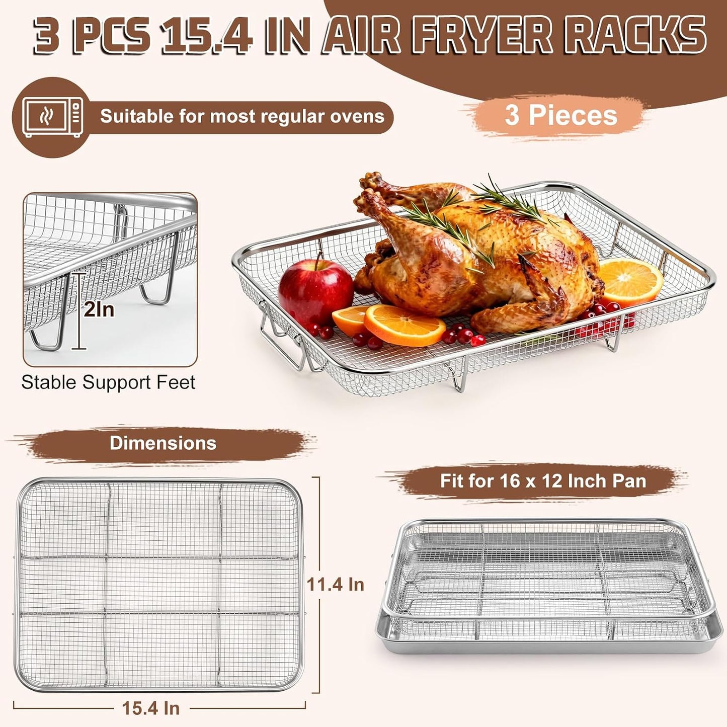 Cesta Freidora Aire 15.4pulg 3 Pzas Acero Inox