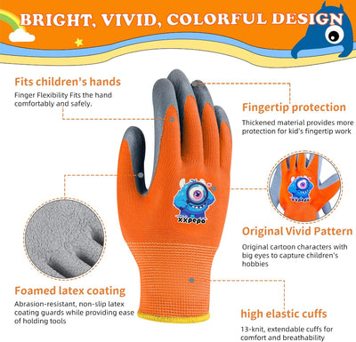 3 Pzas Guantes Jardinería Niños 3-12 Años Recubiertos Goma