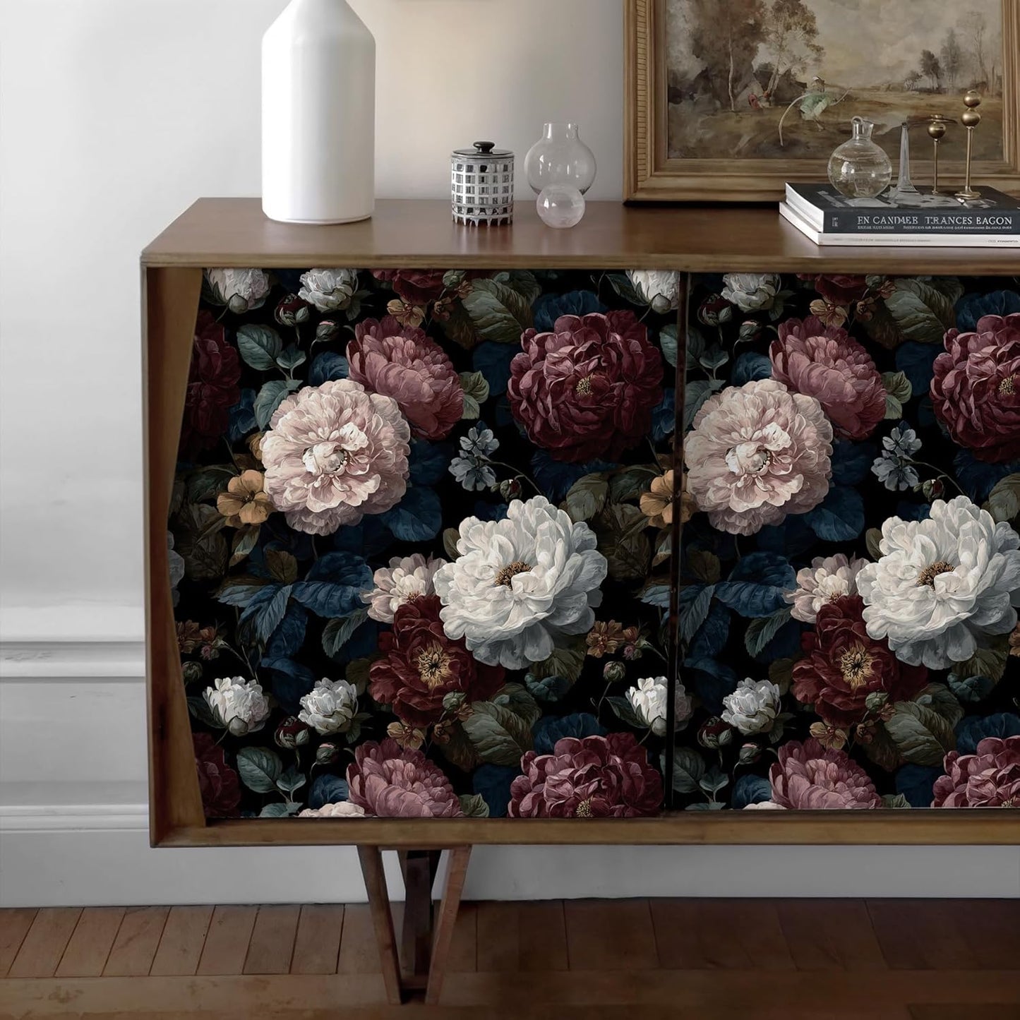 Papel tapiz autoadhesivo floral oscuro rollo 17.3x78.7pulg
