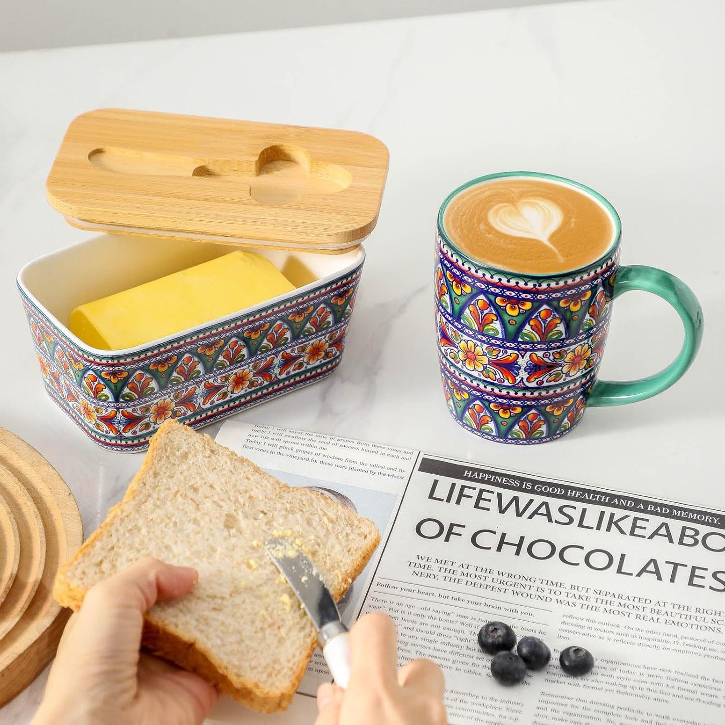 Juego plato manteles boho con tapa