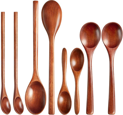 Juego de 8 cucharas pequeñas de madera para té, café y sopa