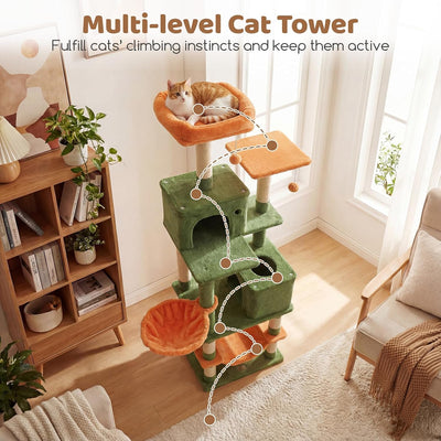 Torre gatos 66pulg con 2 condominios sisal felpa hamaca