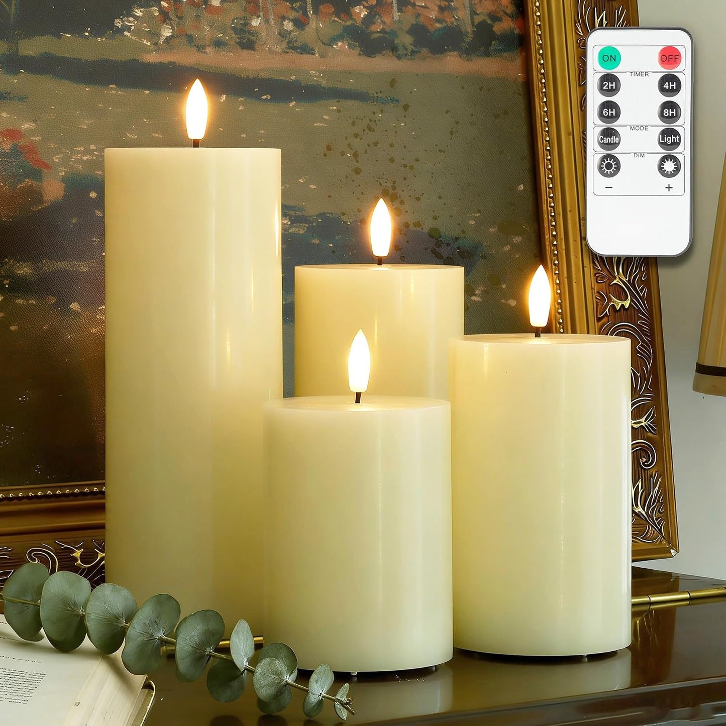 Set 4 Velas Pilar LED Sin Llama Marfil