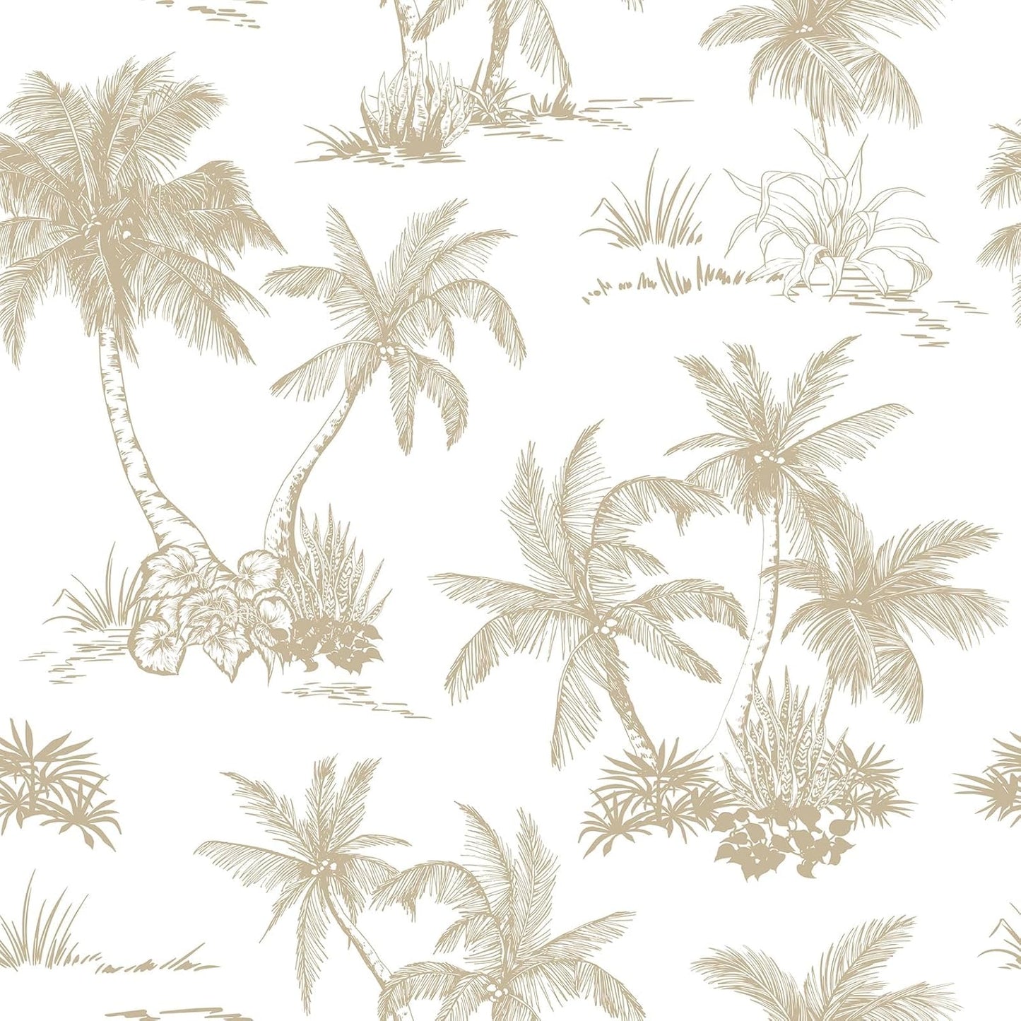 Papel tapiz neutro con palmeras tropicales para dormitorio y baño