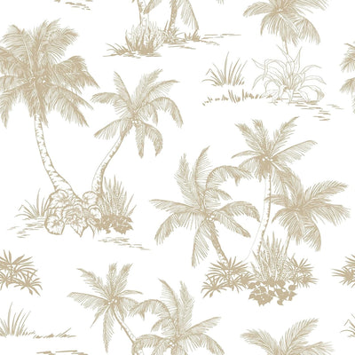 Papel tapiz neutro con palmeras tropicales para dormitorio y baño