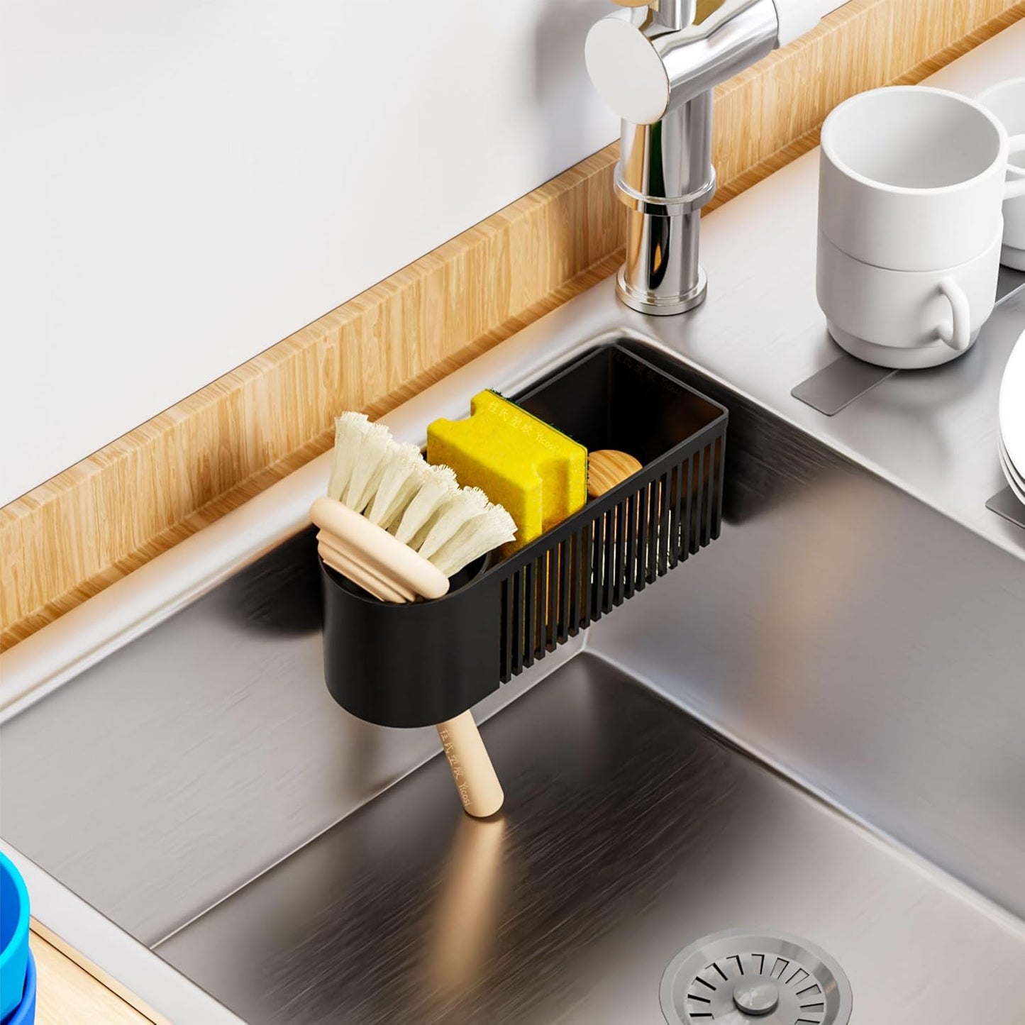 Soporte fregadero con ventosa y adhesivo negro