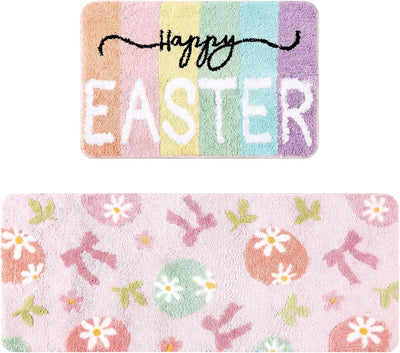 2 Pzas Alfombra Baño Pascua Rosa Antiderrap Absorbente