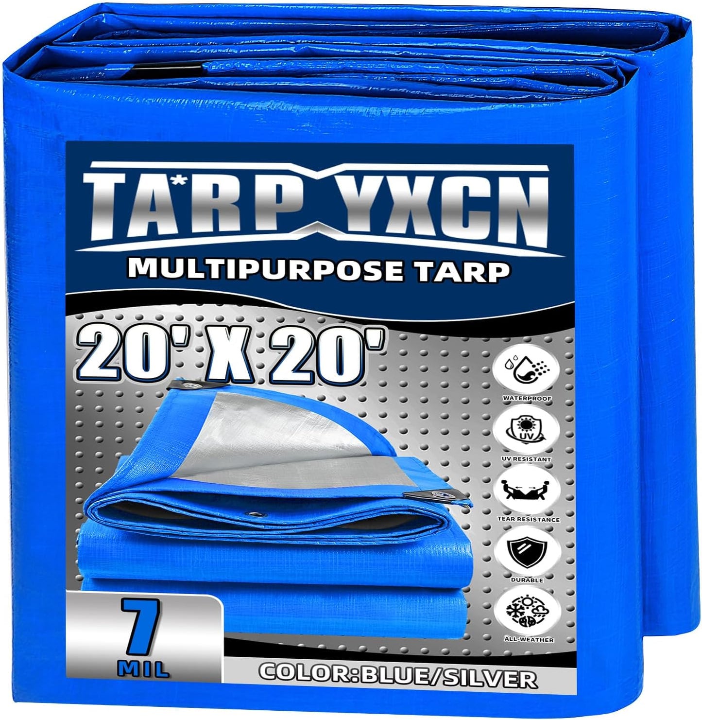 Lona 20x20ft impermeable polietileno UV resistente azul plateado