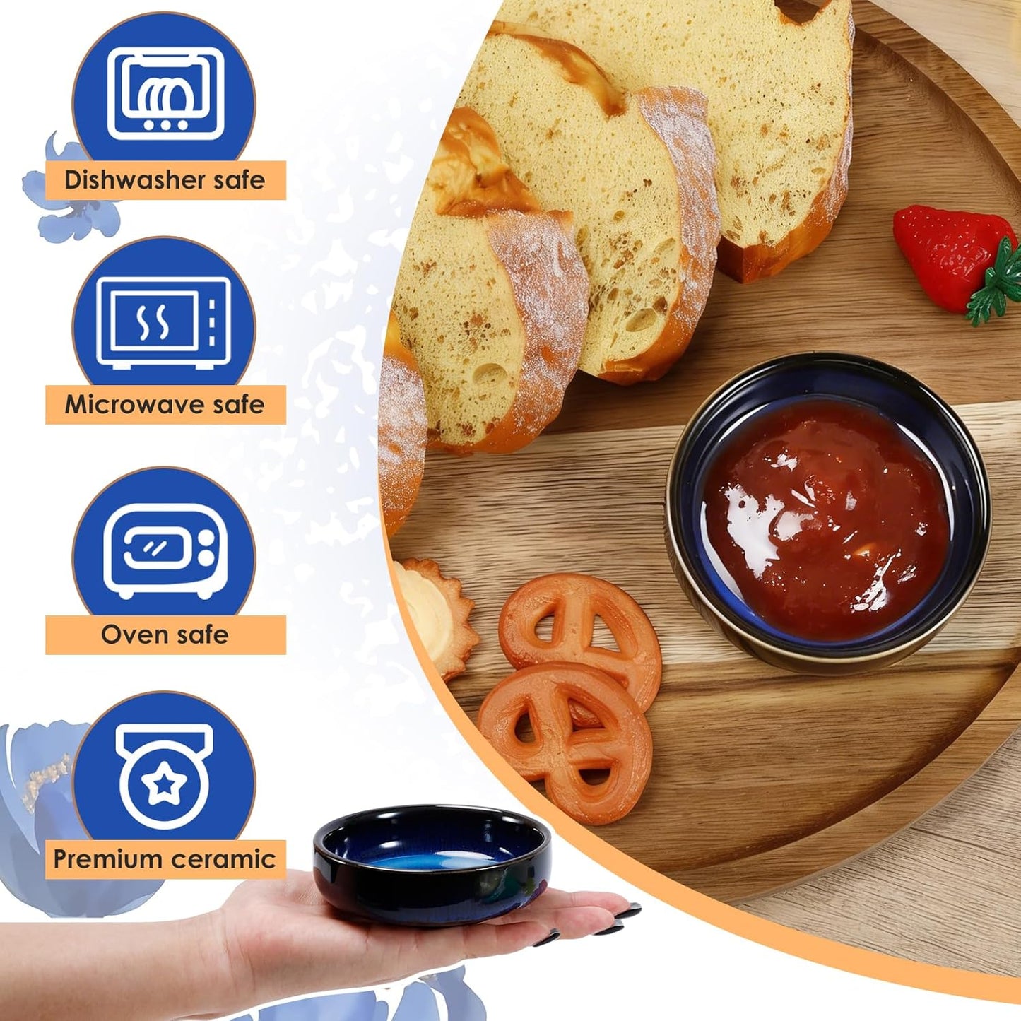 4 cuencos de cerámica vintage para inmersión, salsa de soja azul, sushi y aperitivos