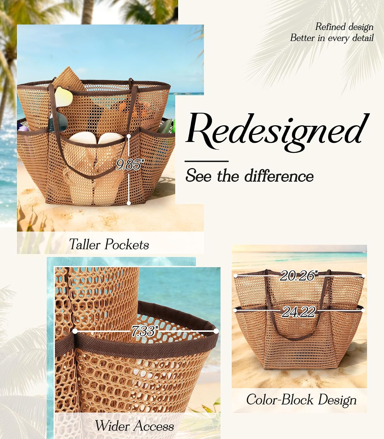 Bolso playa mujer boho nylon malla 26L resistente arena