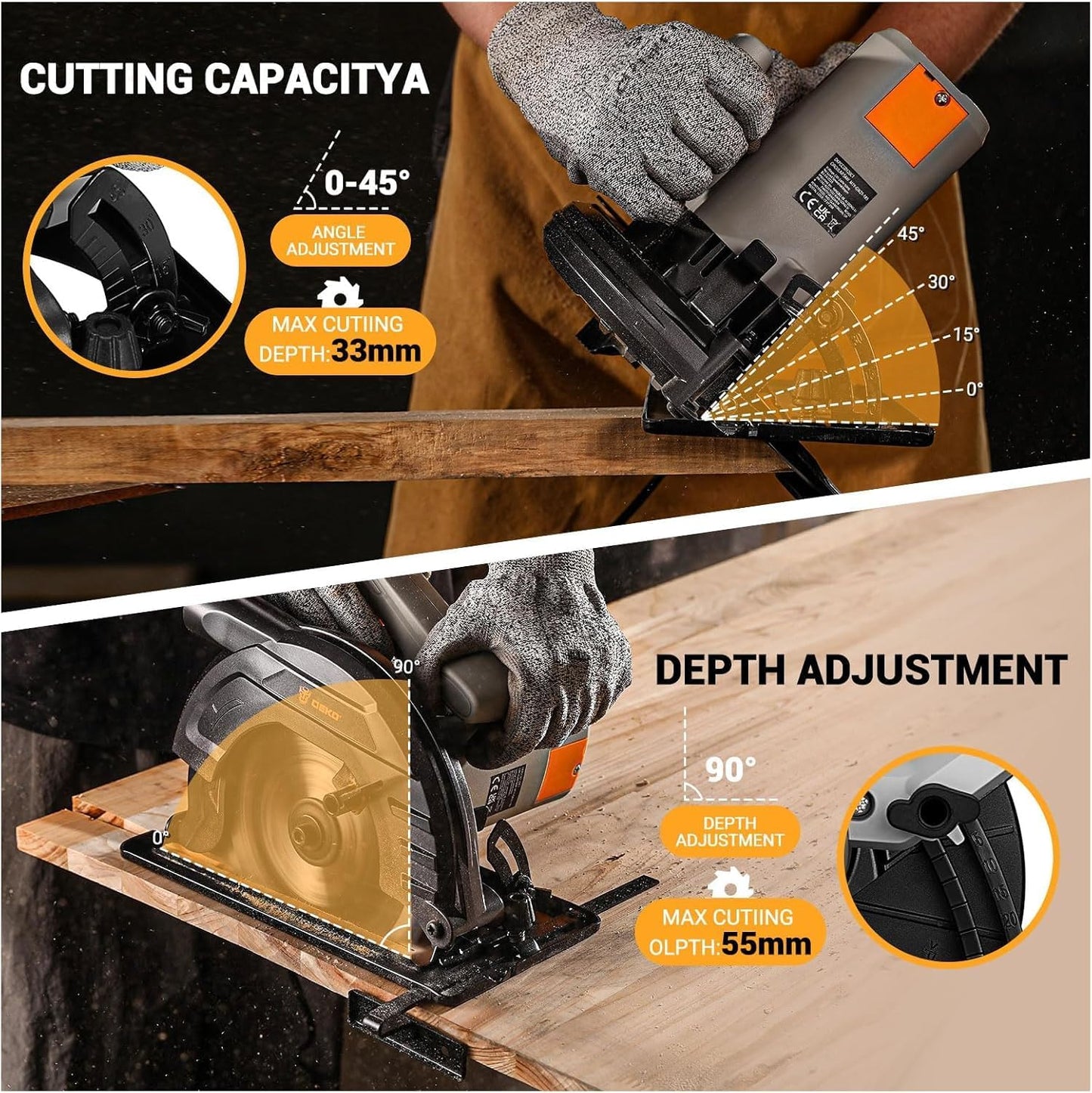 Sierra circular 1200W 24T 6.496pulg base acero