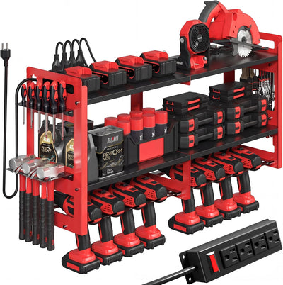 Organizador herramientas eléctricas carga 3 niveles 8 soportes taladro rojo