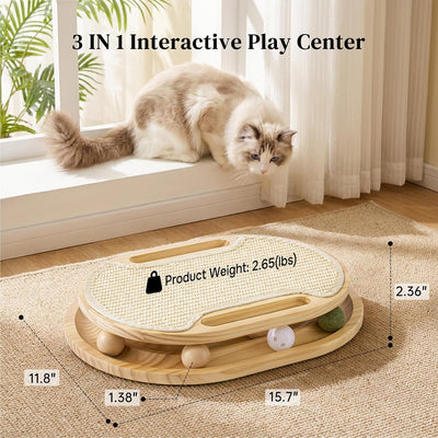 Rascador gato con juguete bolas sisal y rompecabezas madera