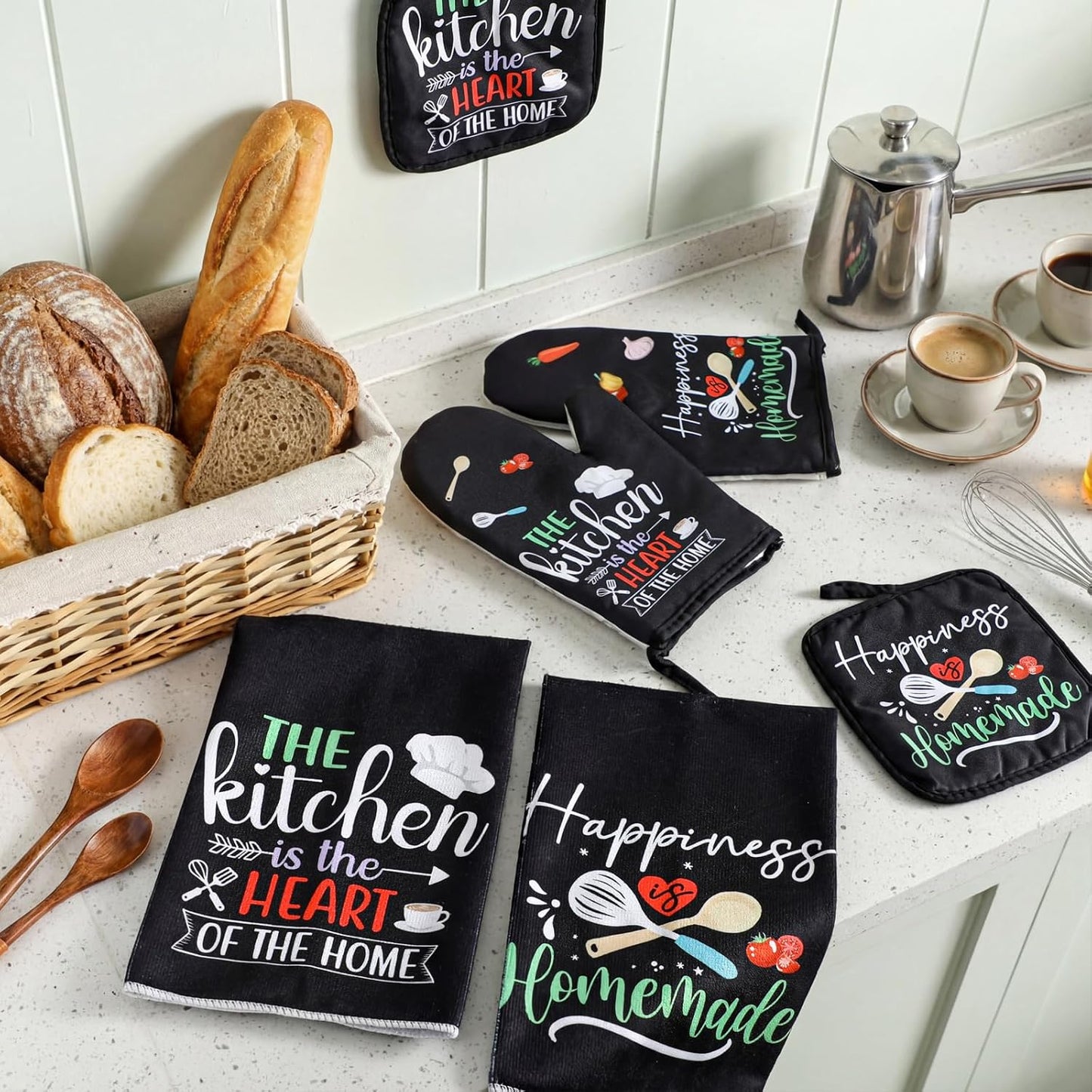 Juego de 6 accesorios de decoración de cocina, toallas de granja, soportes para ollas, paños y manoplas de cocina, guantes de horno para Navidad