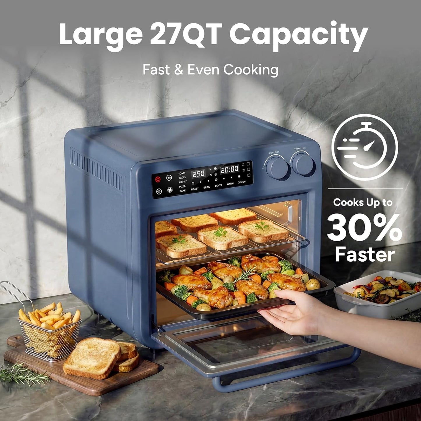 Horno Tostador Freidora Aire Digital 27qt Acero Inox