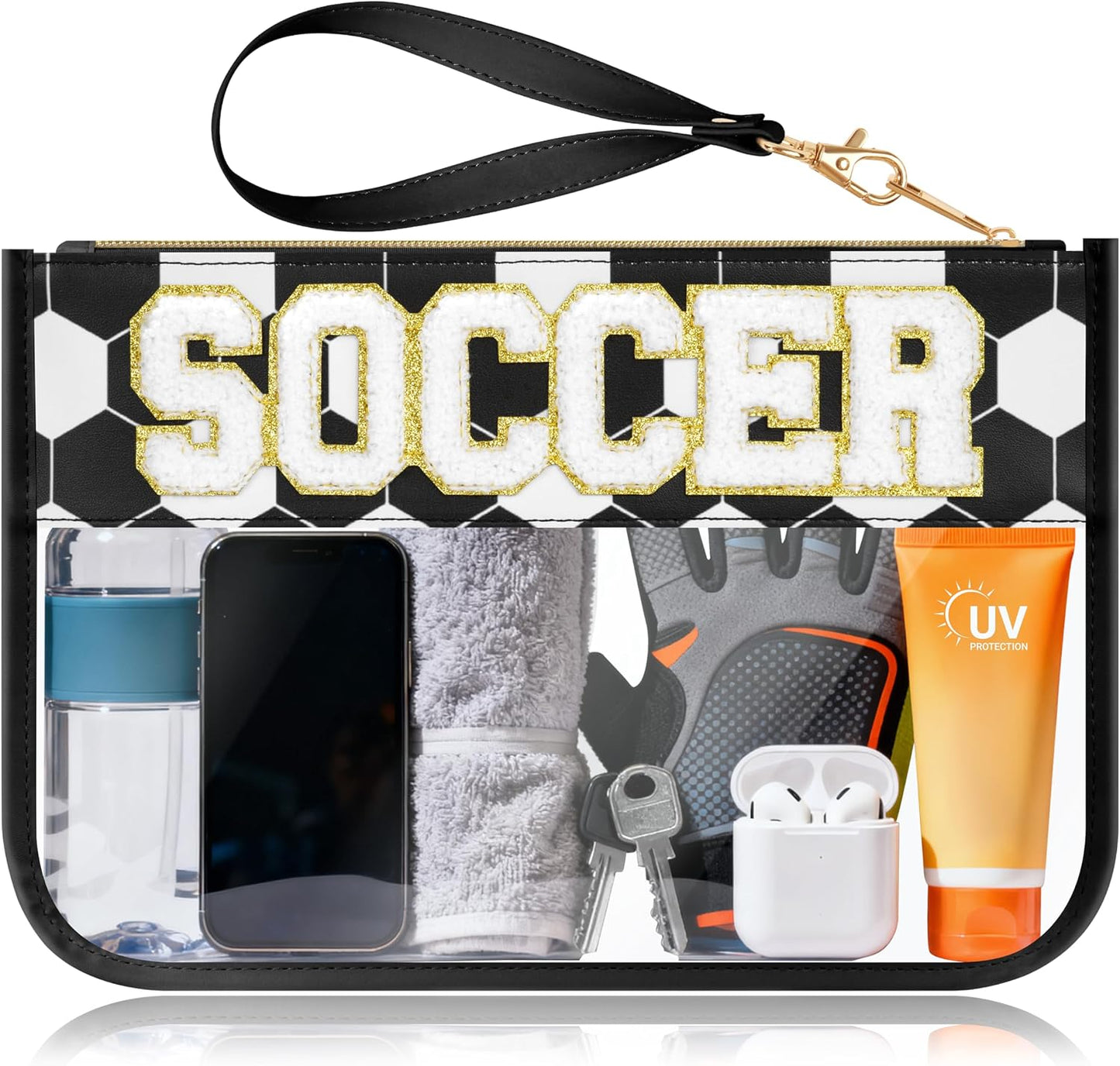 Bolsa maquillaje viaje impermeable PVC con parche chenilla