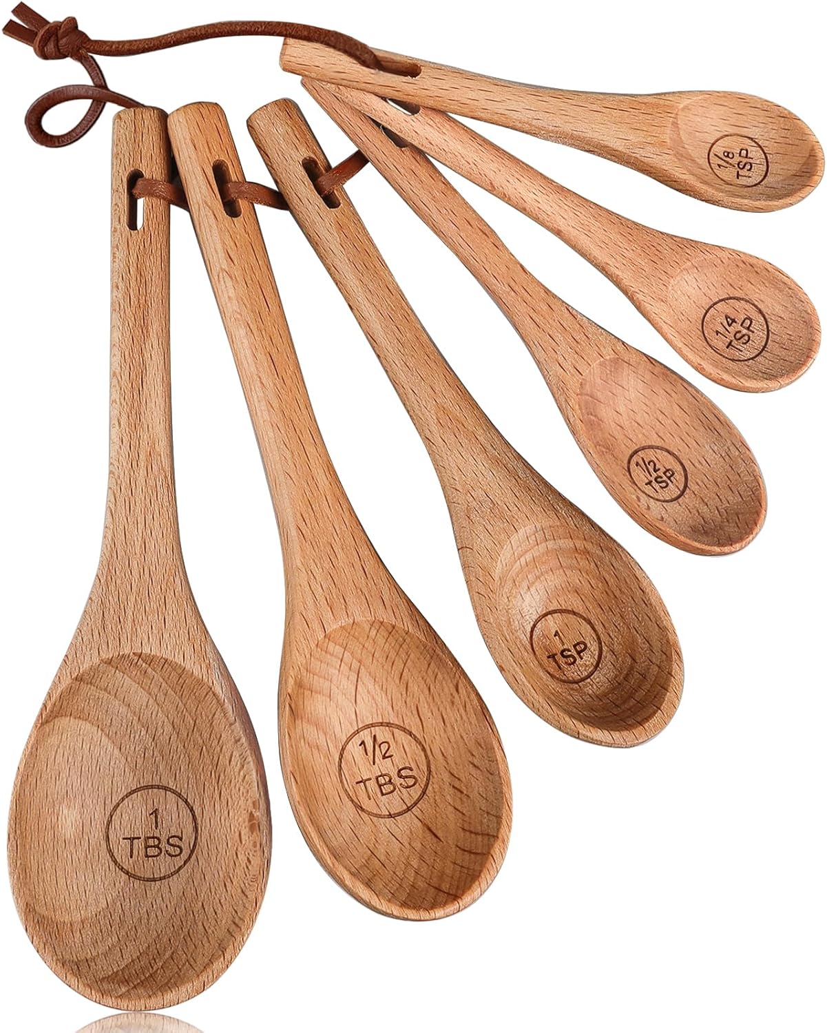 Juego de 6 cucharas medidoras de madera de haya natural para cocinar
