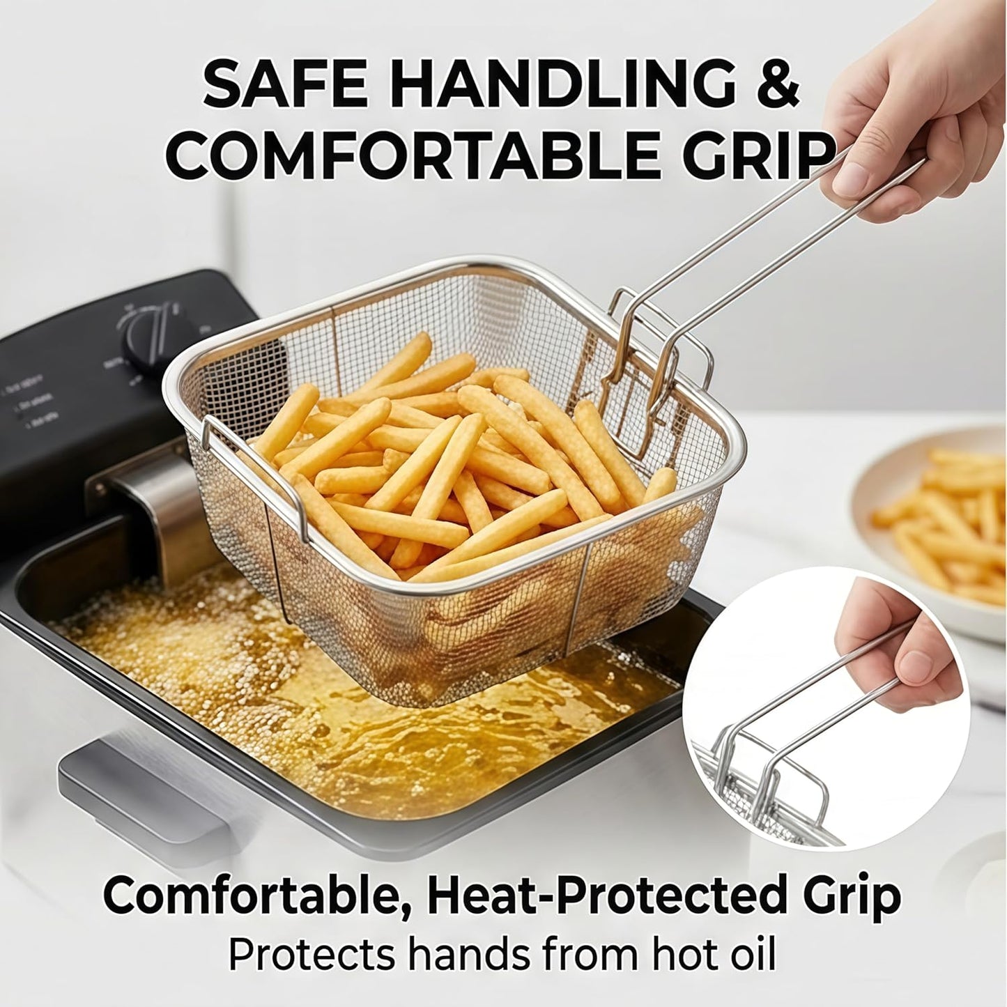 Cesta de acero inoxidable para freír con mango plegable