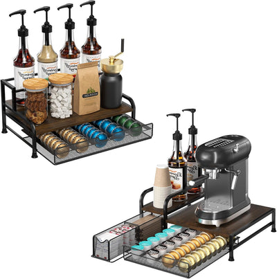 Organizador de estación de café con cajón y soporte para botella