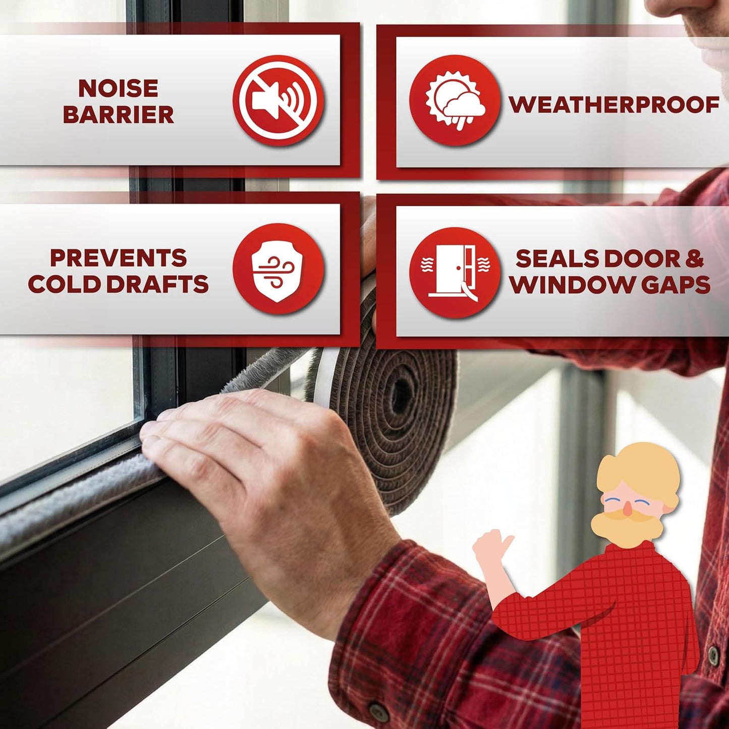 Burlete autoadhesivo para ventanas puerta 0.35pulg x33pies