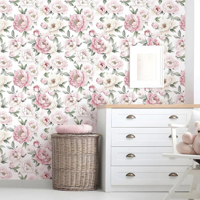 Papel tapiz floral rosa autoadhesivo 17x197pulg dormitorio
