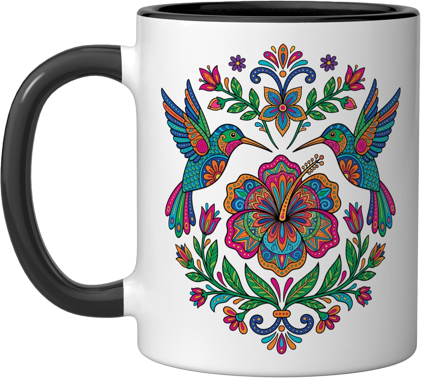 Taza Cerámica Alebrije Colibrí Negro/Blanco